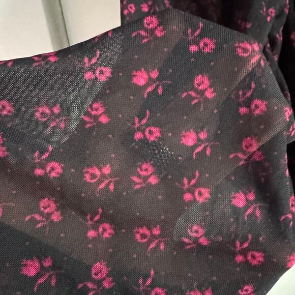 Free People Fixed Wrap Floral Cropped Top Black Mesh Ruched Long Sleeve Sz S - Picture 3 of 7